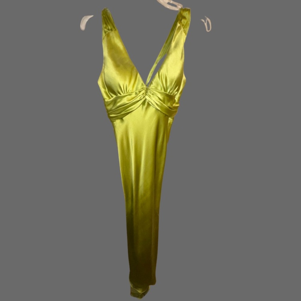 Formal V-Neck Lime Green Cocktail Dress - Size 2